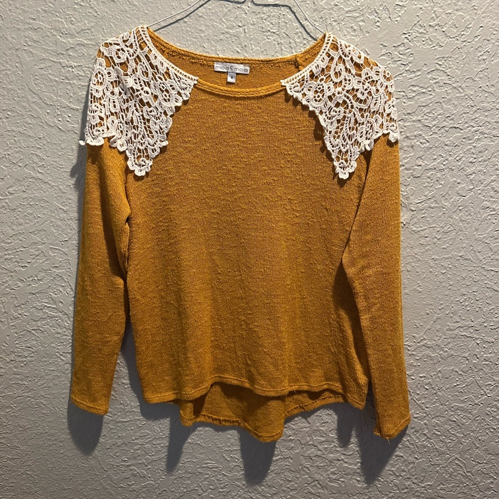 Moa Moa Mustard Top with Lace Detail